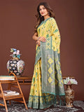 Yellow Linen Cotton Saree With Blouse Piece - EZBER