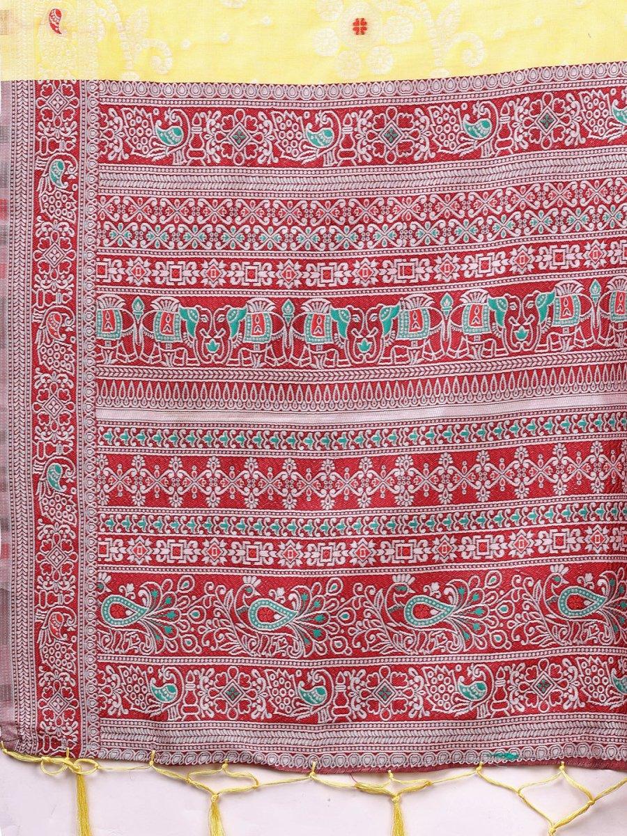 Yellow Linen Cotton Saree With Blouse Piece - EZBER