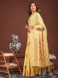 Yellow Linen Cotton Saree With Blouse Piece - EZBER