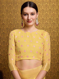 Yellow Linen Festive Wear Saree With Blouse Piece - EZBER