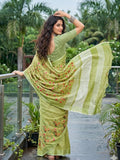 Yellow Linen Stripe N Floral Saree | EZB SI04 SRKSS1003 - EZBER