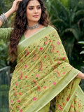 Yellow Linen Stripe N Floral Saree | EZB SI04 SRKSS1003