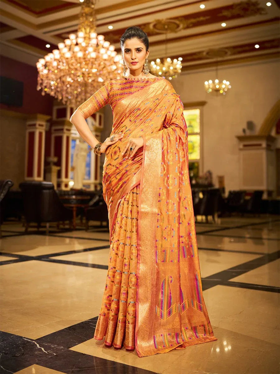 Yellow Organza Festive Wear Saree With Blouse Piece - EZBER