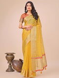 Yellow Organza Saree With Blouse Piece - EZBER