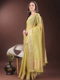Yellow Organza Saree With Blouse Piece - EZBER
