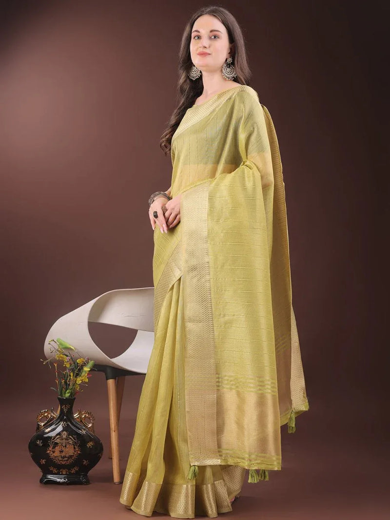 Yellow Organza Saree With Blouse Piece - EZBER