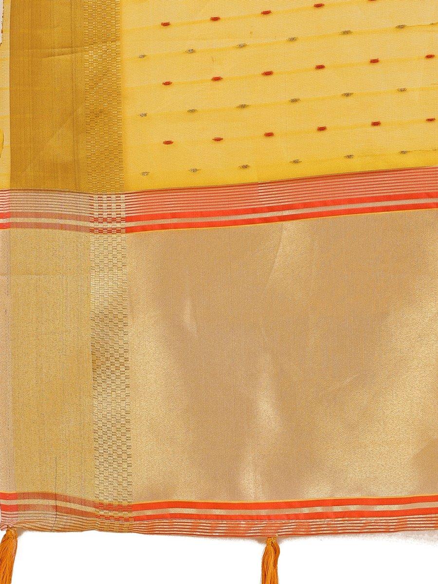 Yellow Organza Saree With Blouse Piece - EZBER
