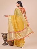 Yellow Organza Saree With Blouse Piece - EZBER