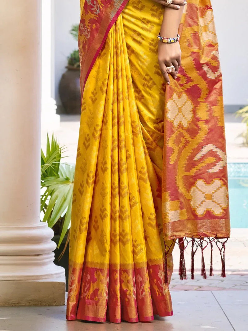 Yellow POORVIKA SILK VOL 1 Pochampalli Silk Saree with Blouse Piece - EZBER