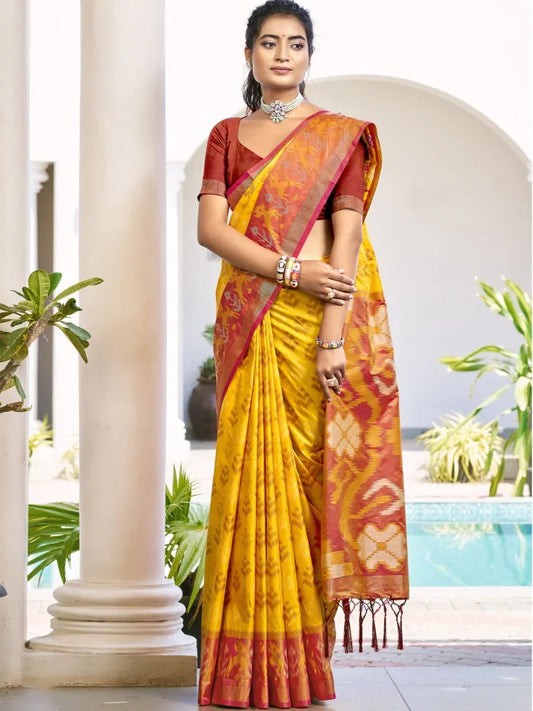 Yellow POORVIKA SILK VOL 1 Pochampalli Silk Saree with Blouse Piece - EZBER