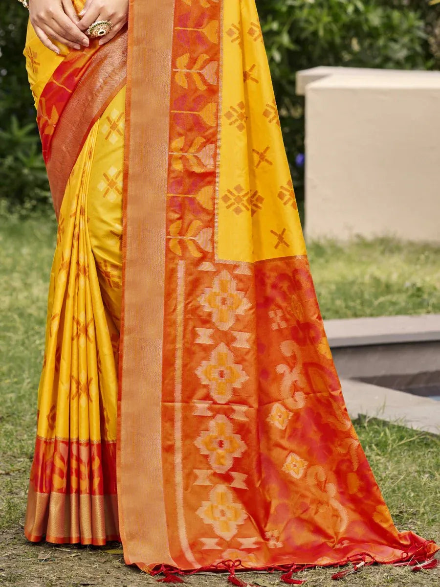 Yellow POORVIKA SILK VOL 2 Pochampalli Silk Saree with Blouse Piece - EZBER