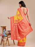 Yellow & Red Banarasi Silk Saree With Blouse Piece - EZBER