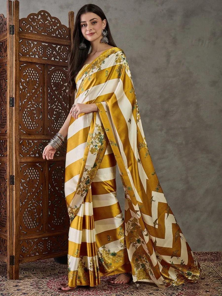Yellow Semi Modal Saree | EZB GF02 LUX 11005 - EZBER