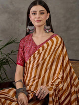 Yellow Semi Modal Ajrakh Print Saree | EZB GF02 LUX 12008