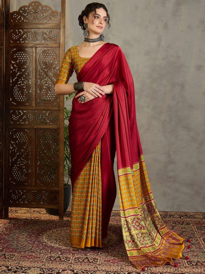 Yellow Semi Modal Saree | EZB GF02 LUX 17002 - EZBER