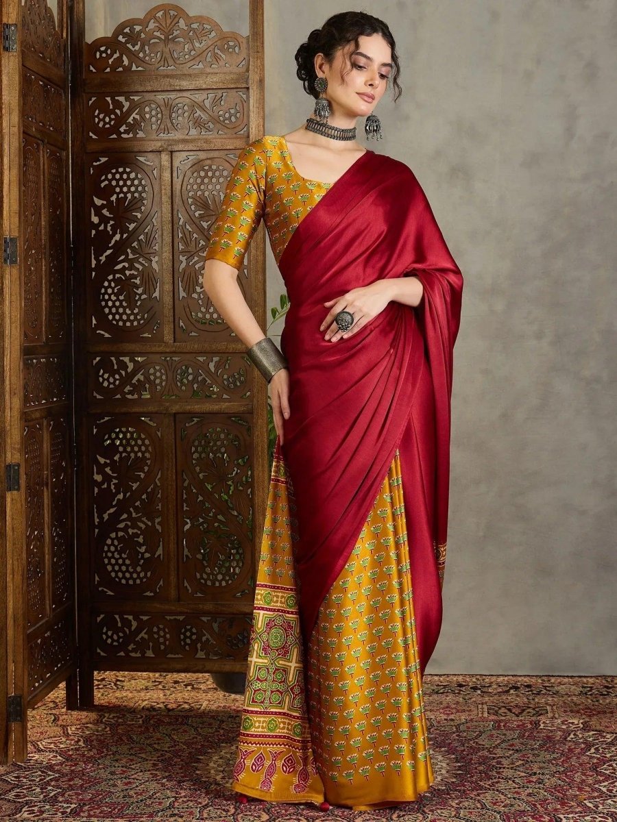 Yellow Semi Modal Saree | EZB GF02 LUX 17002 - EZBER