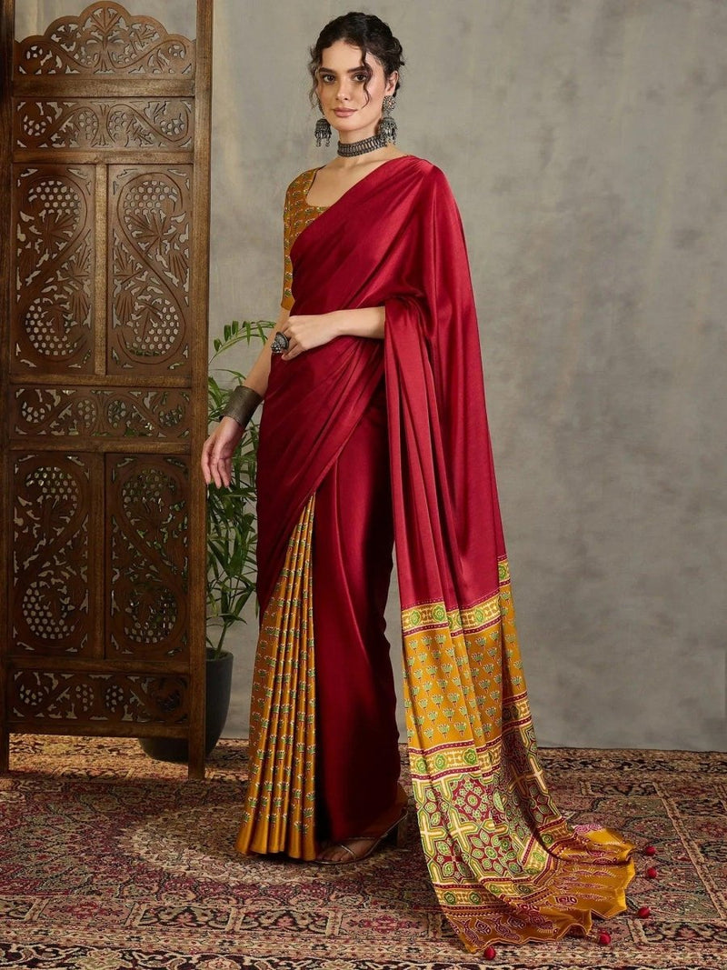 Yellow Semi Modal Saree | EZB GF02 LUX 17002 - EZBER