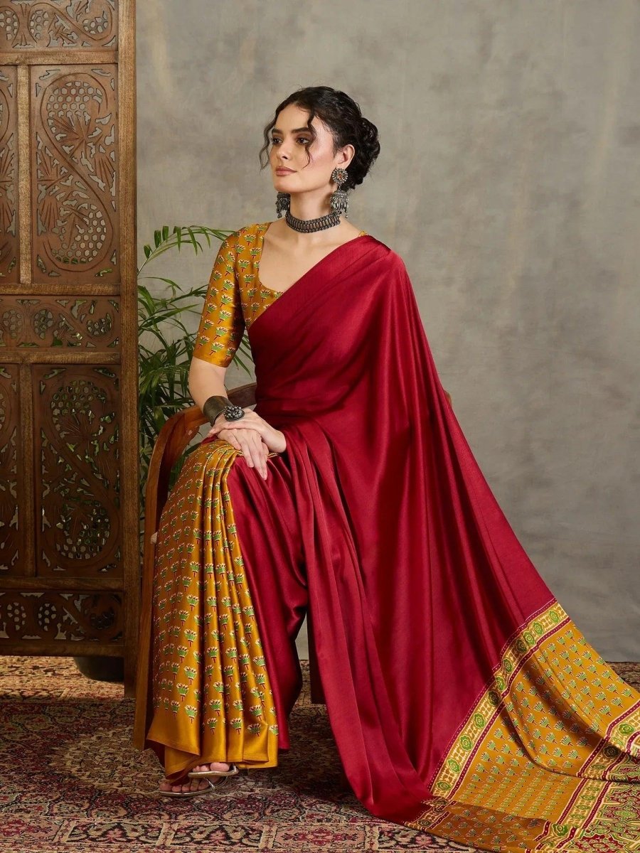 Yellow Semi Modal Saree | EZB GF02 LUX 17002 - EZBER