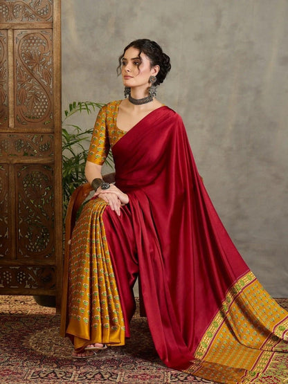 Yellow Semi Modal Saree | EZB GF02 LUX 17002 - EZBER