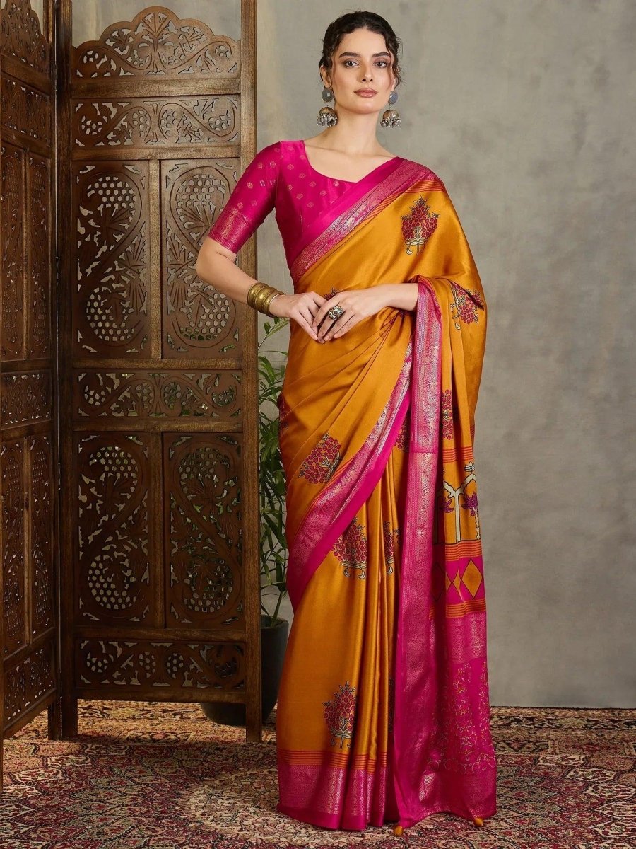 Yellow Semi Modal Saree | EZB GF02 LUX 20004 - EZBER