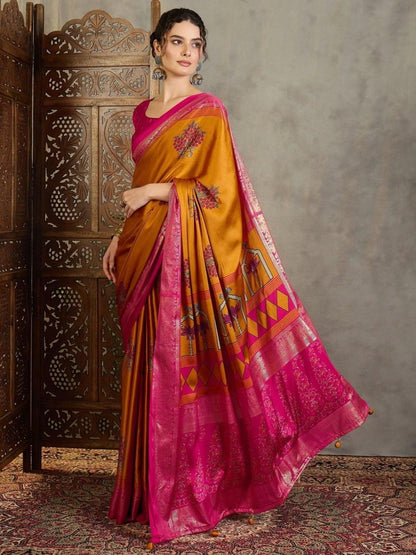 Yellow Semi Modal Saree | EZB GF02 LUX 20004 - EZBER