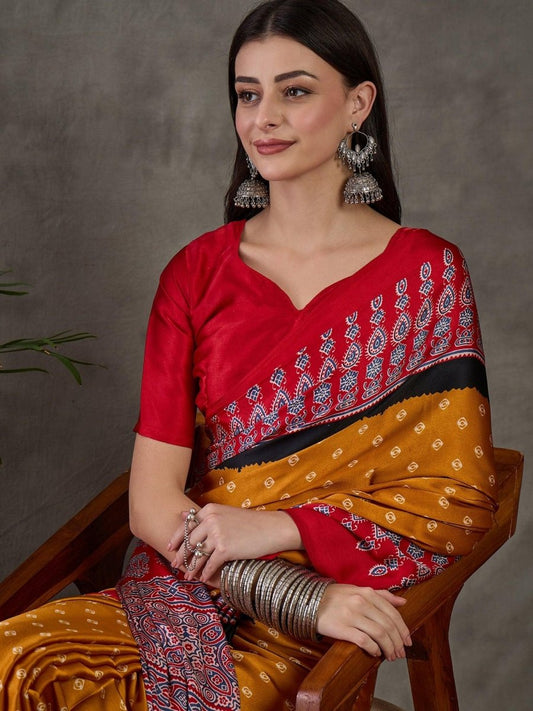 Yellow Semi Modal Saree | EZB GF02 LUX 5001 - EZBER