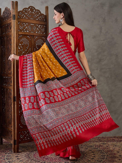 Yellow Semi Modal Saree | EZB GF02 LUX 5001 - EZBER