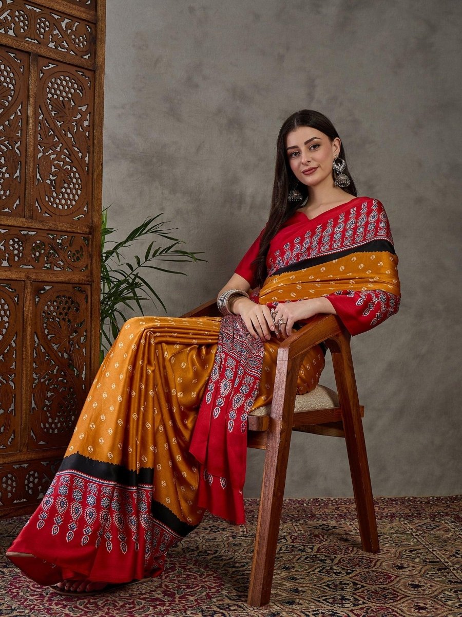 Yellow Semi Modal Saree | EZB GF02 LUX 5001 - EZBER