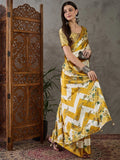 Yellow Semi Modal Saree With Blouse Piece - EZBER