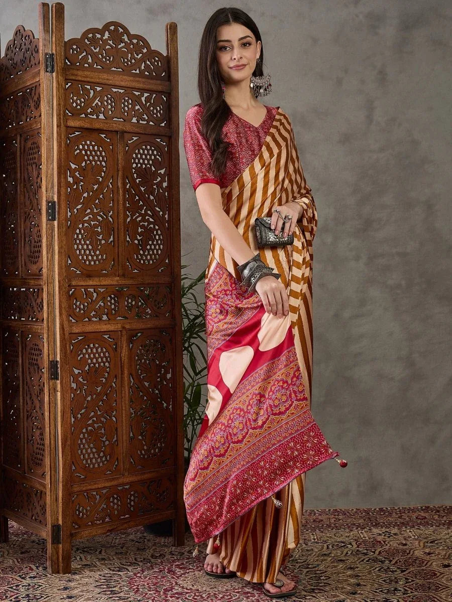 Yellow Semi Modal Saree With Blouse Piece - EZBER