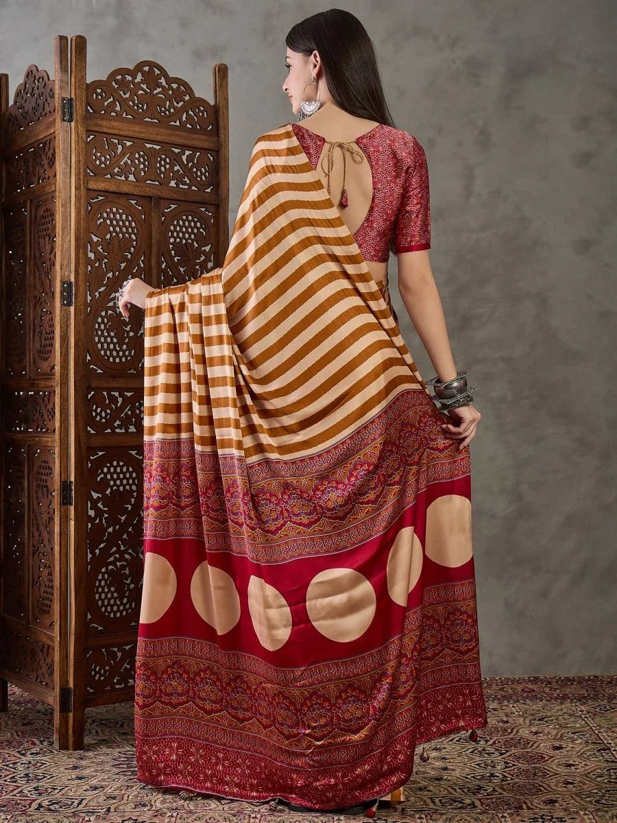 Yellow Semi Modal Saree With Blouse Piece - EZBER