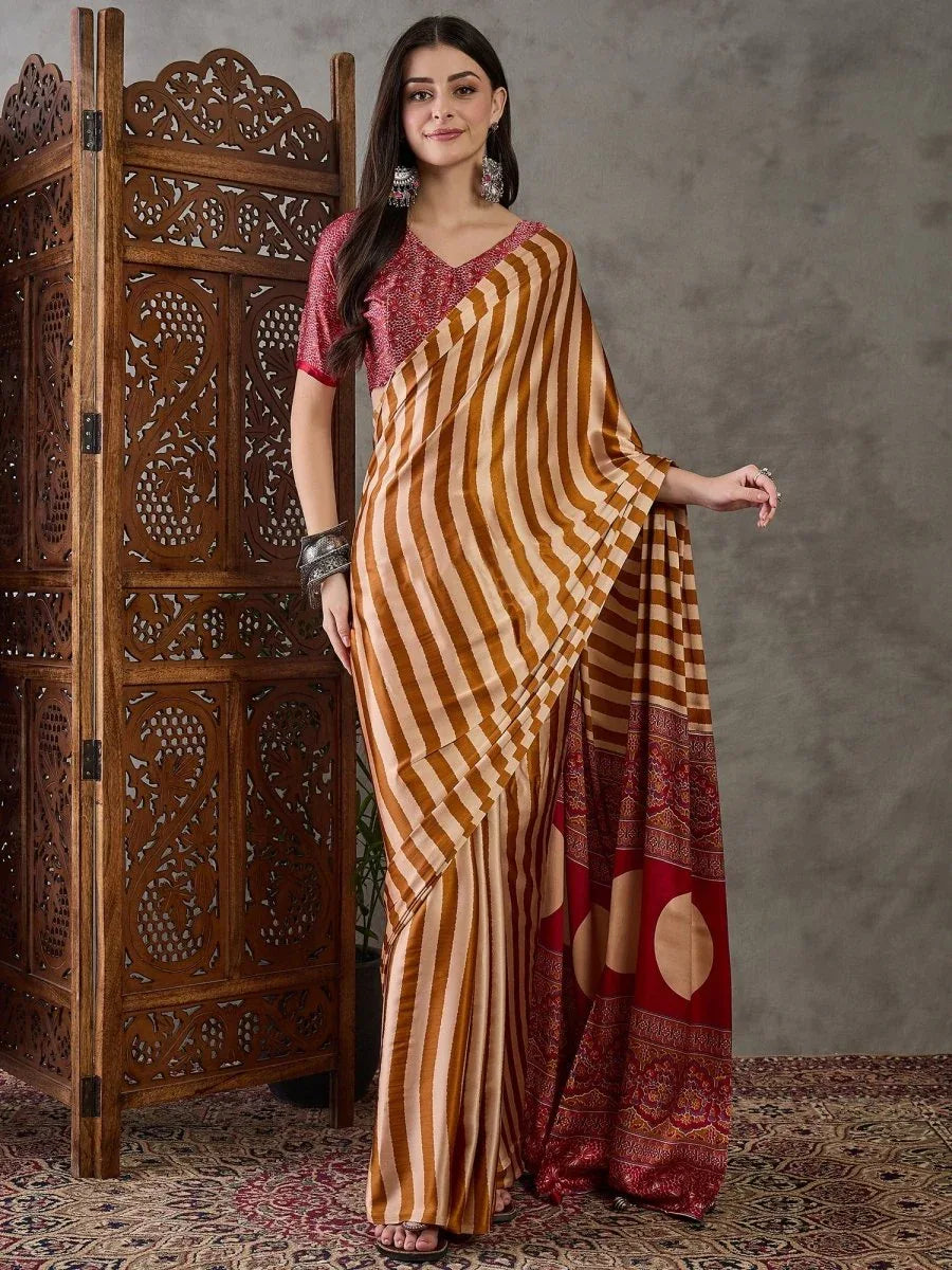 Yellow Semi Modal Saree With Blouse Piece - EZBER