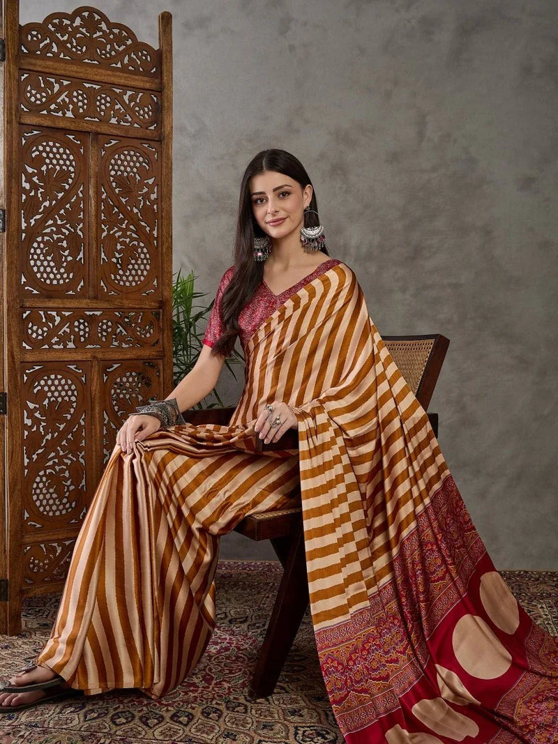 Yellow Semi Modal Saree With Blouse Piece - EZBER