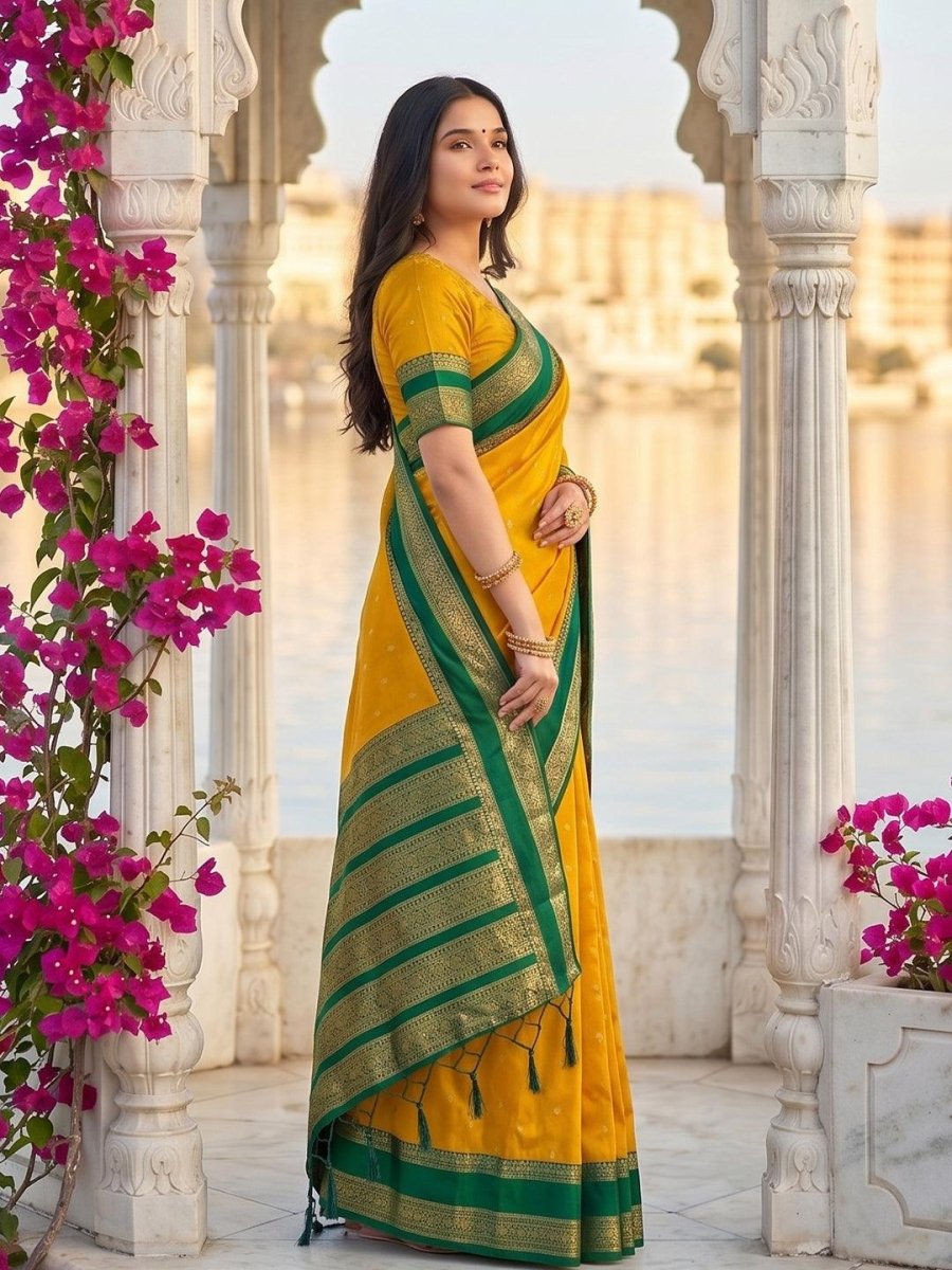 Yellow Silk Blend Handloom Saree | EZB SI04 SUKAS1004 - EZBER