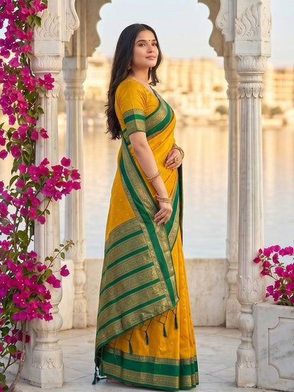 Yellow Silk Blend Handloom Saree | EZB SI04 SUKAS1004 - EZBER