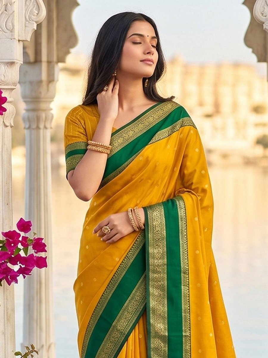 Yellow Silk Blend Handloom Saree | EZB SI04 SUKAS1004 - EZBER