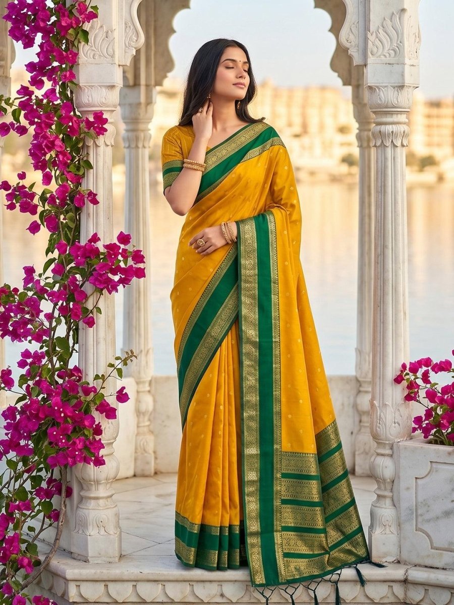 Yellow Silk Blend Handloom Saree | EZB SI04 SUKAS1004 - EZBER