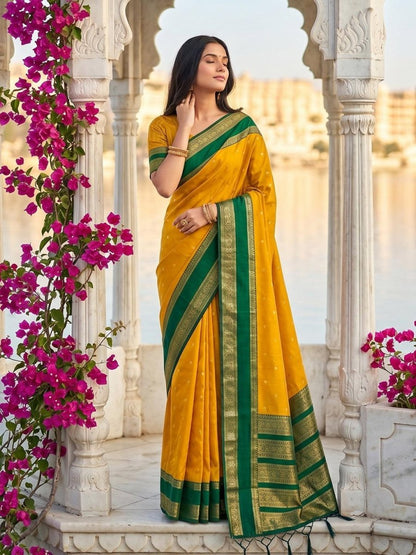 Yellow Silk Blend Handloom Saree | EZB SI04 SUKAS1004 - EZBER