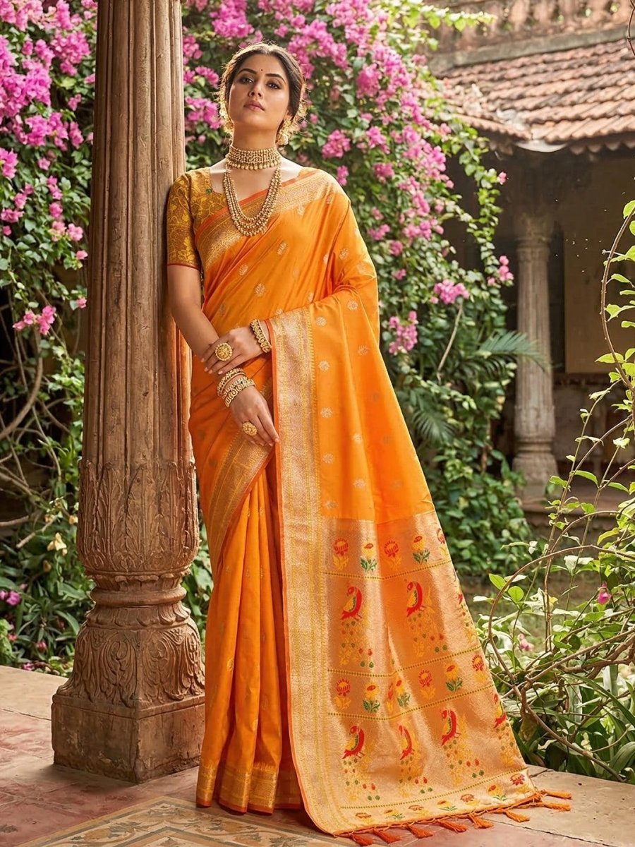 Yellow Silk Blend Handloom Saree | EZB SI04 SUPAR1004 - EZBER