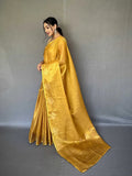 Yellow Silk Festive Wear Saree With Blouse Piece - EZBER