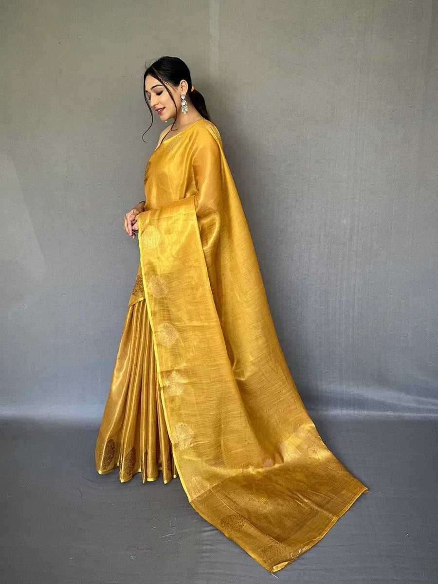 Yellow Silk Festive Wear Saree With Blouse Piece - EZBER