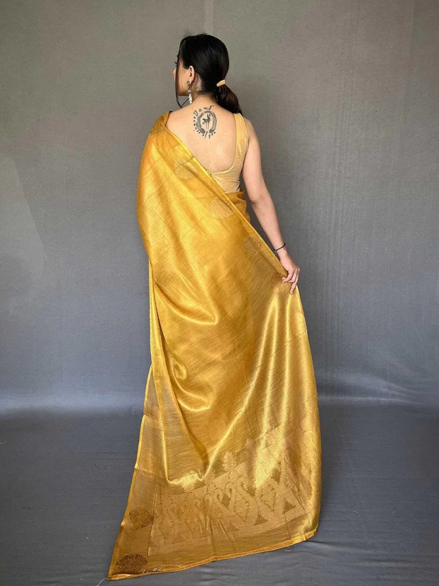 Yellow Silk Festive Wear Saree With Blouse Piece - EZBER