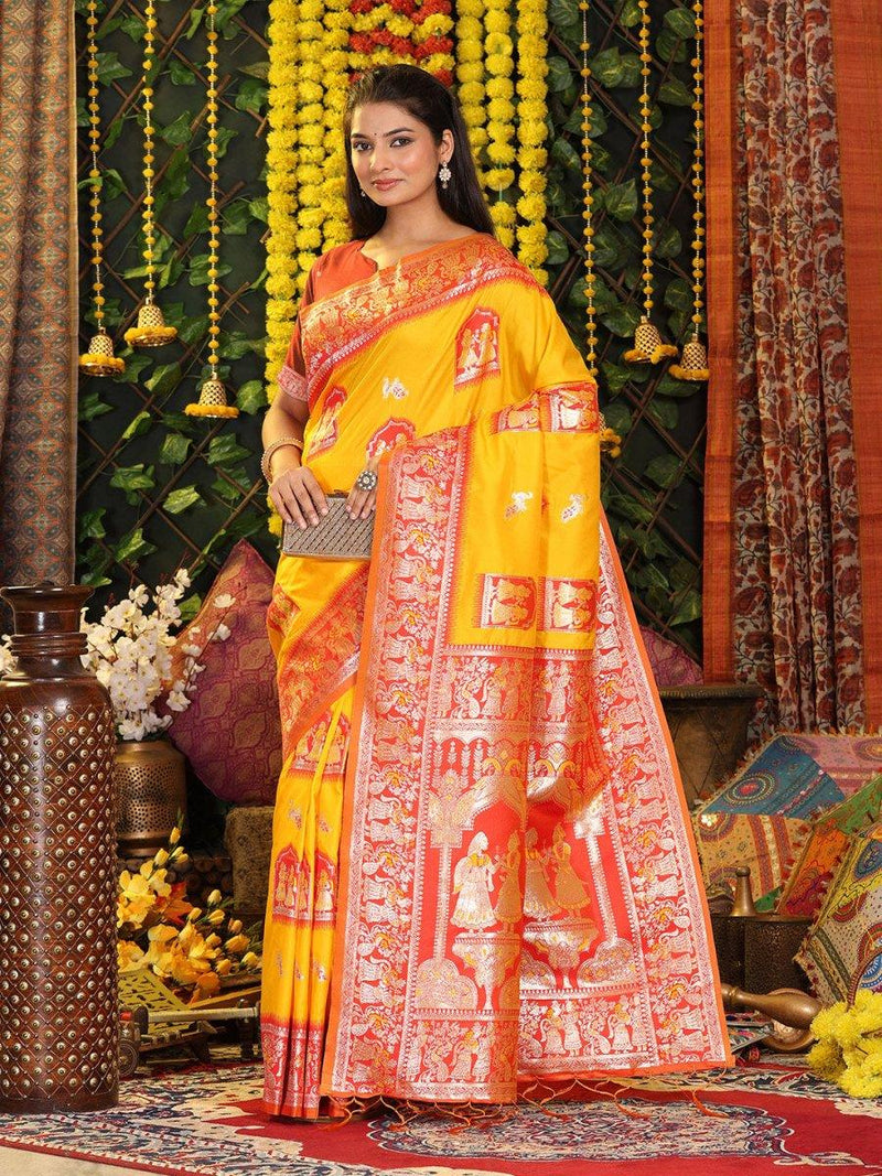 Yellow Silk Saree With Blouse Piece - EZBER