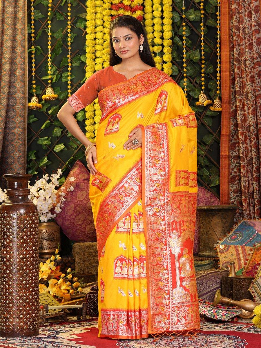 Yellow Silk Saree With Blouse Piece - EZBER