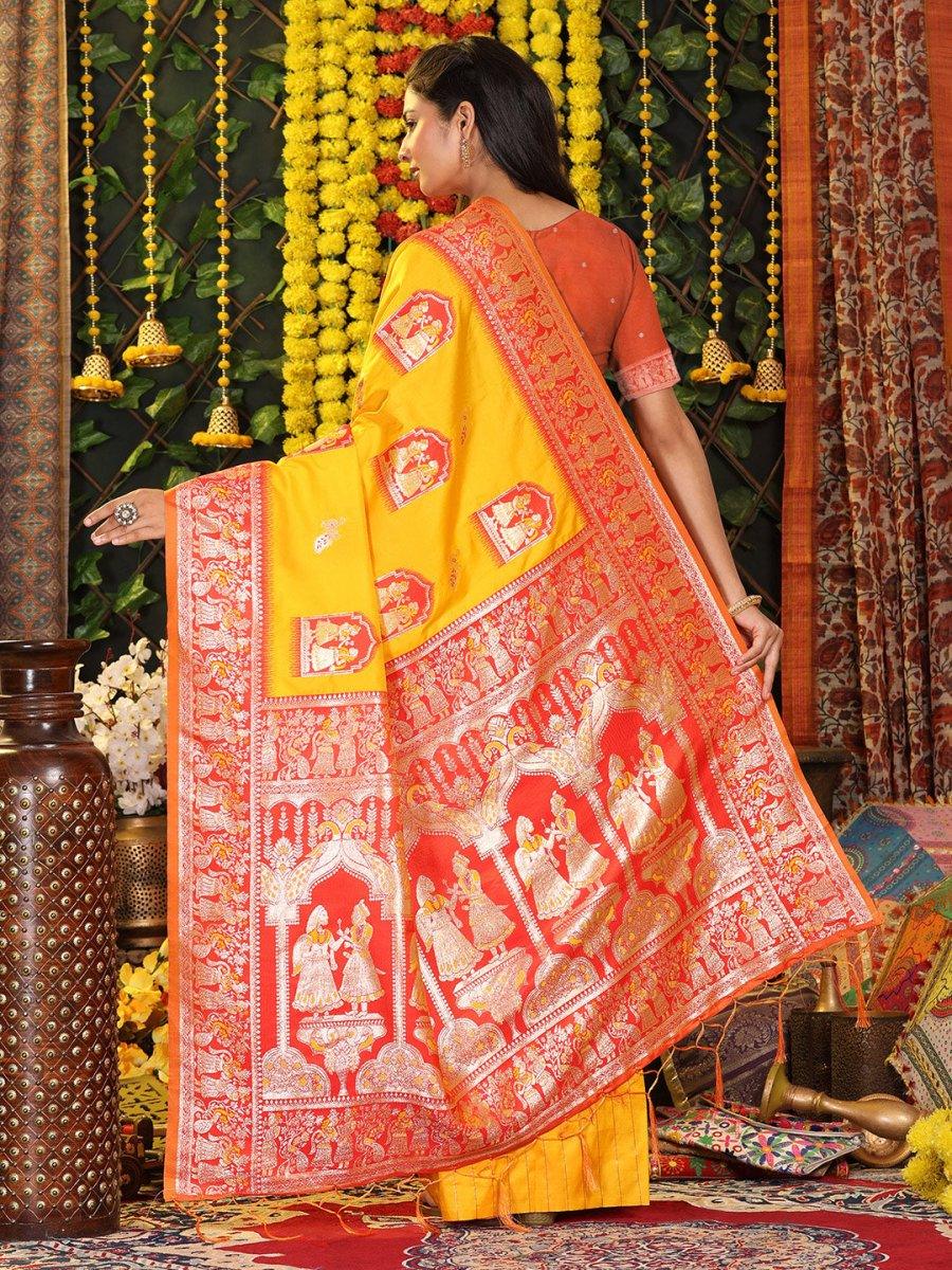Yellow Silk Saree With Blouse Piece - EZBER