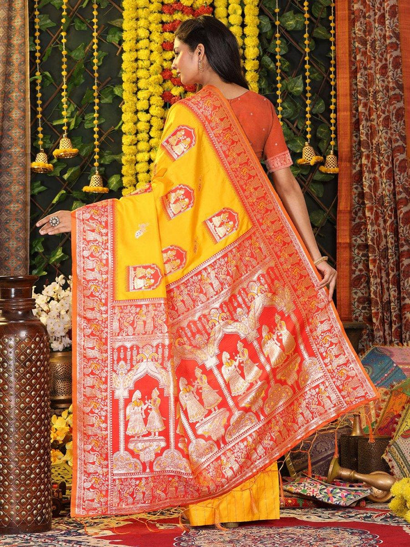 Yellow Silk Saree With Blouse Piece - EZBER