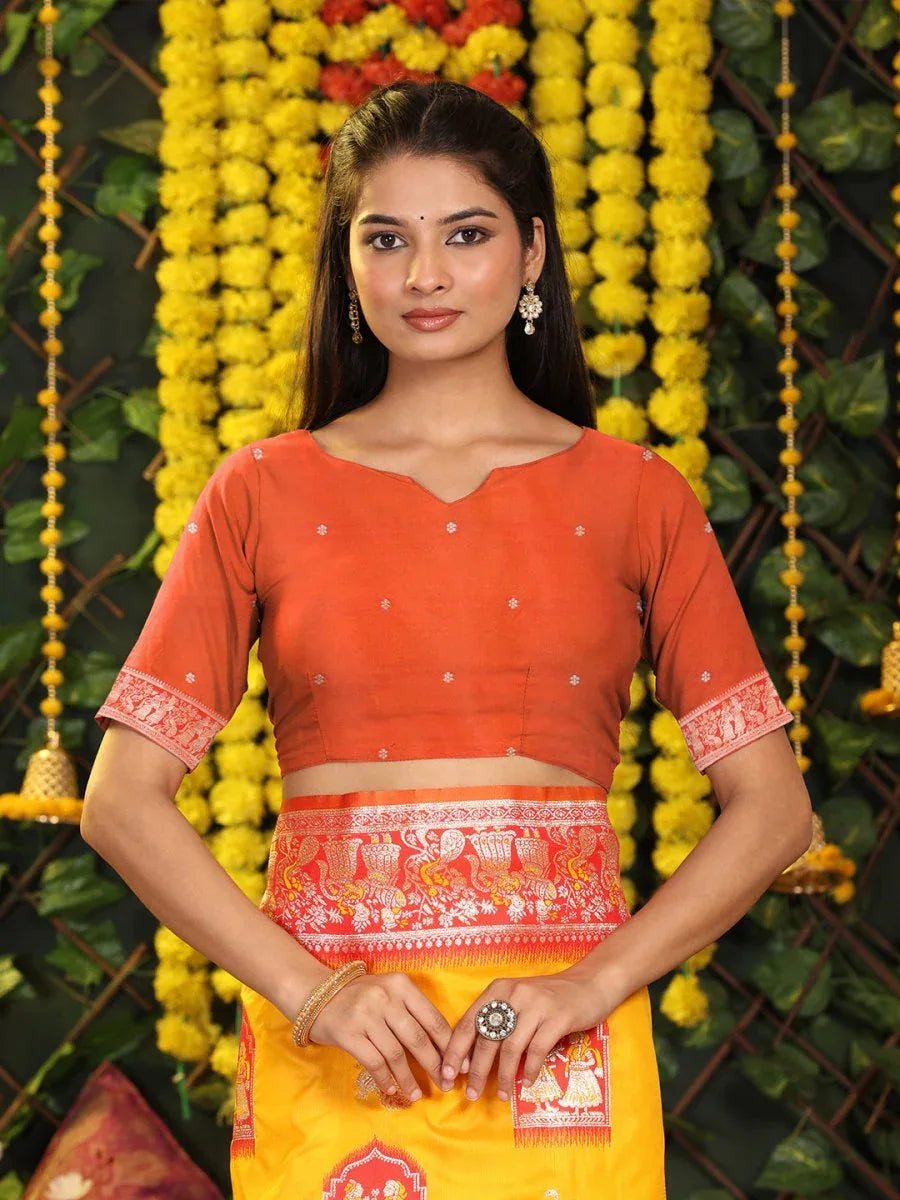 Yellow Silk Saree With Blouse Piece - EZBER