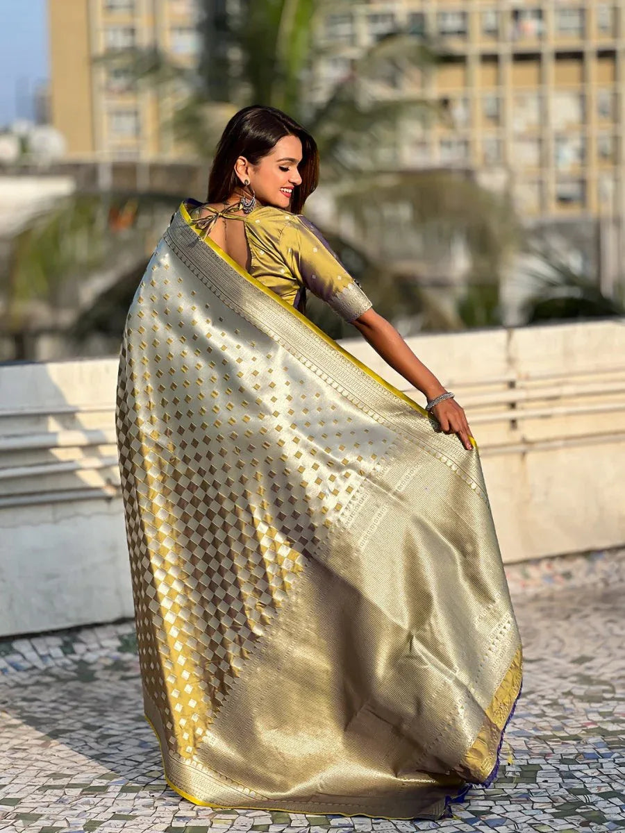 Yellow Silk Saree With Blouse Piece - EZBER
