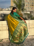 Yellow Soft Silk Saree With Blouse Piece - EZBER