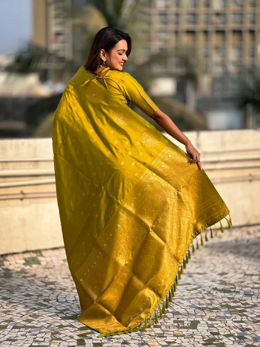 Yellow Soft silk Saree With Blouse Piece - EZBER
